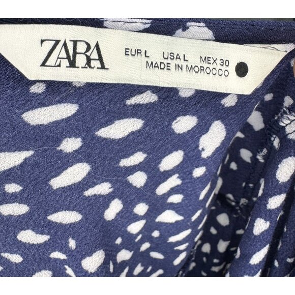 Zara Blue White Polka Dot Print Grandamacore Long Sleeve Maxi Modest Dress - Picture 5 of 7